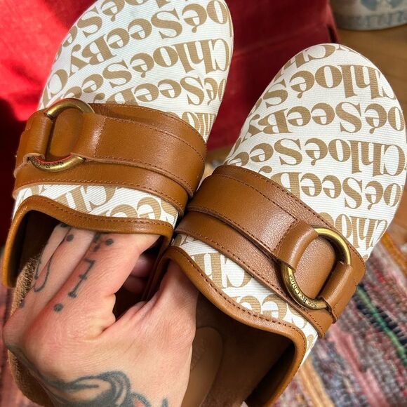 SeebyChloé Tan and White mules Slippers Size 39/8 - Picture 4 of 16